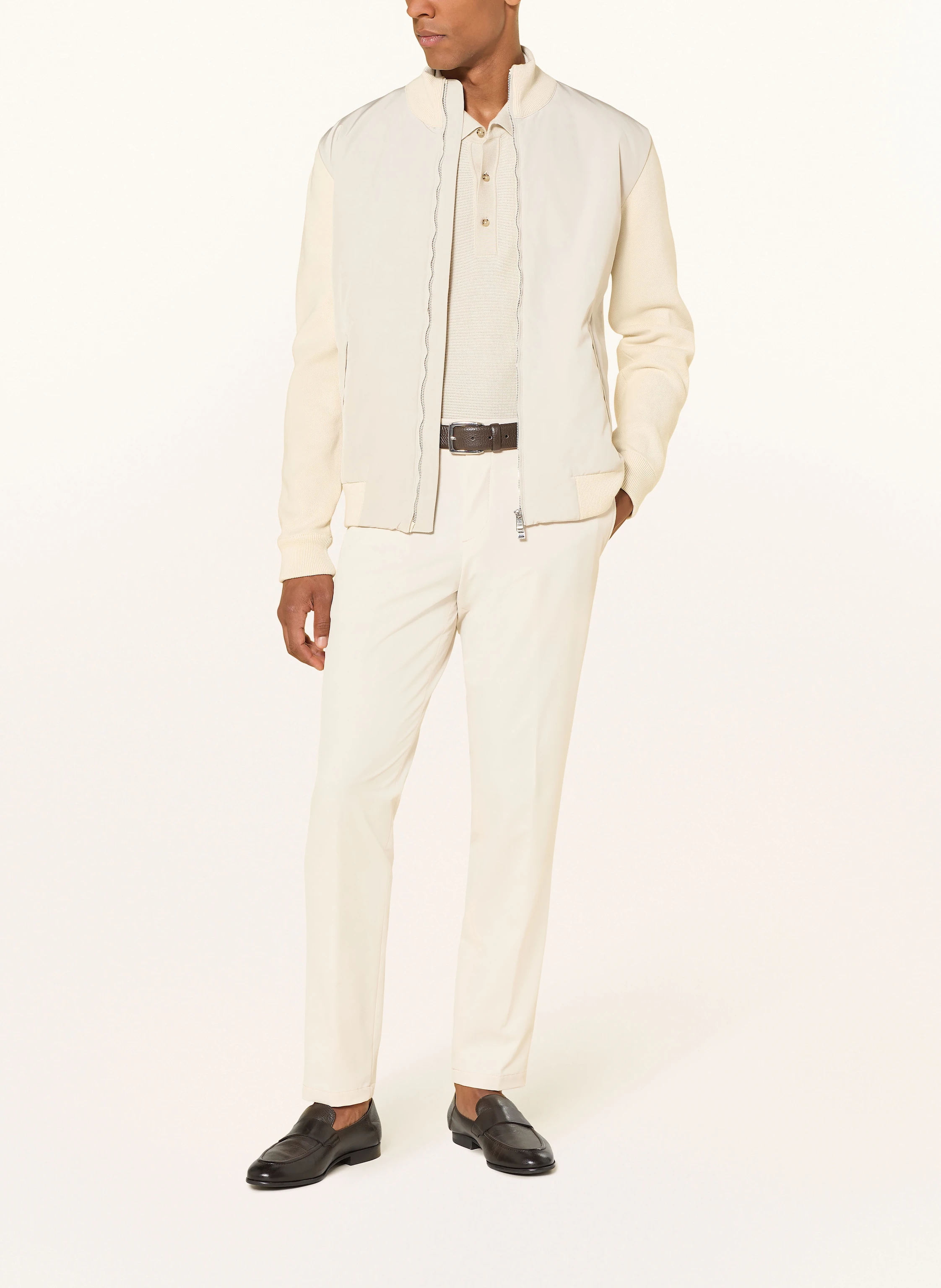 BOSS IBAIO bomber jacket in mixed materials: ECRU