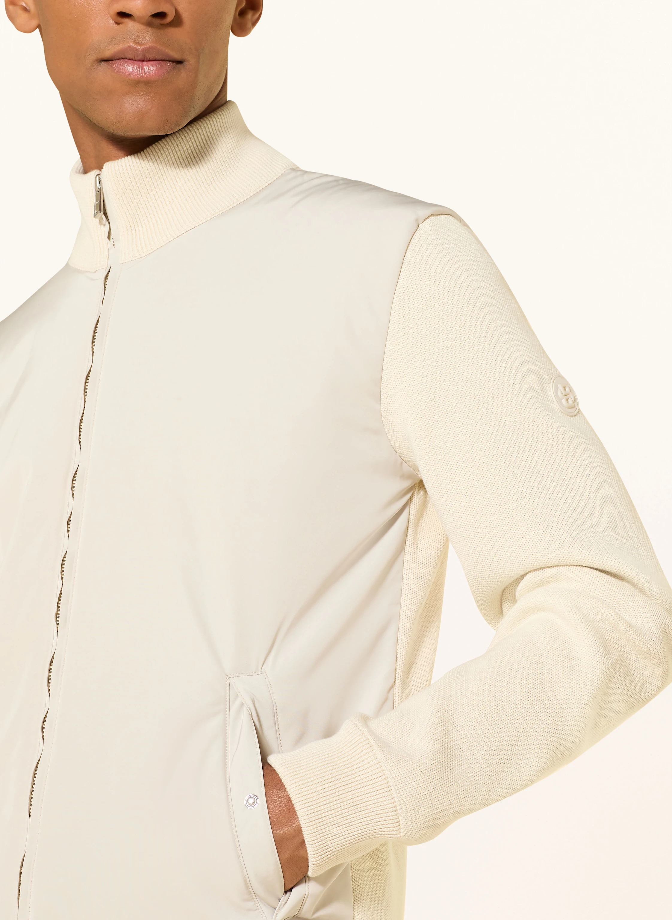 BOSS IBAIO bomber jacket in mixed materials: ECRU