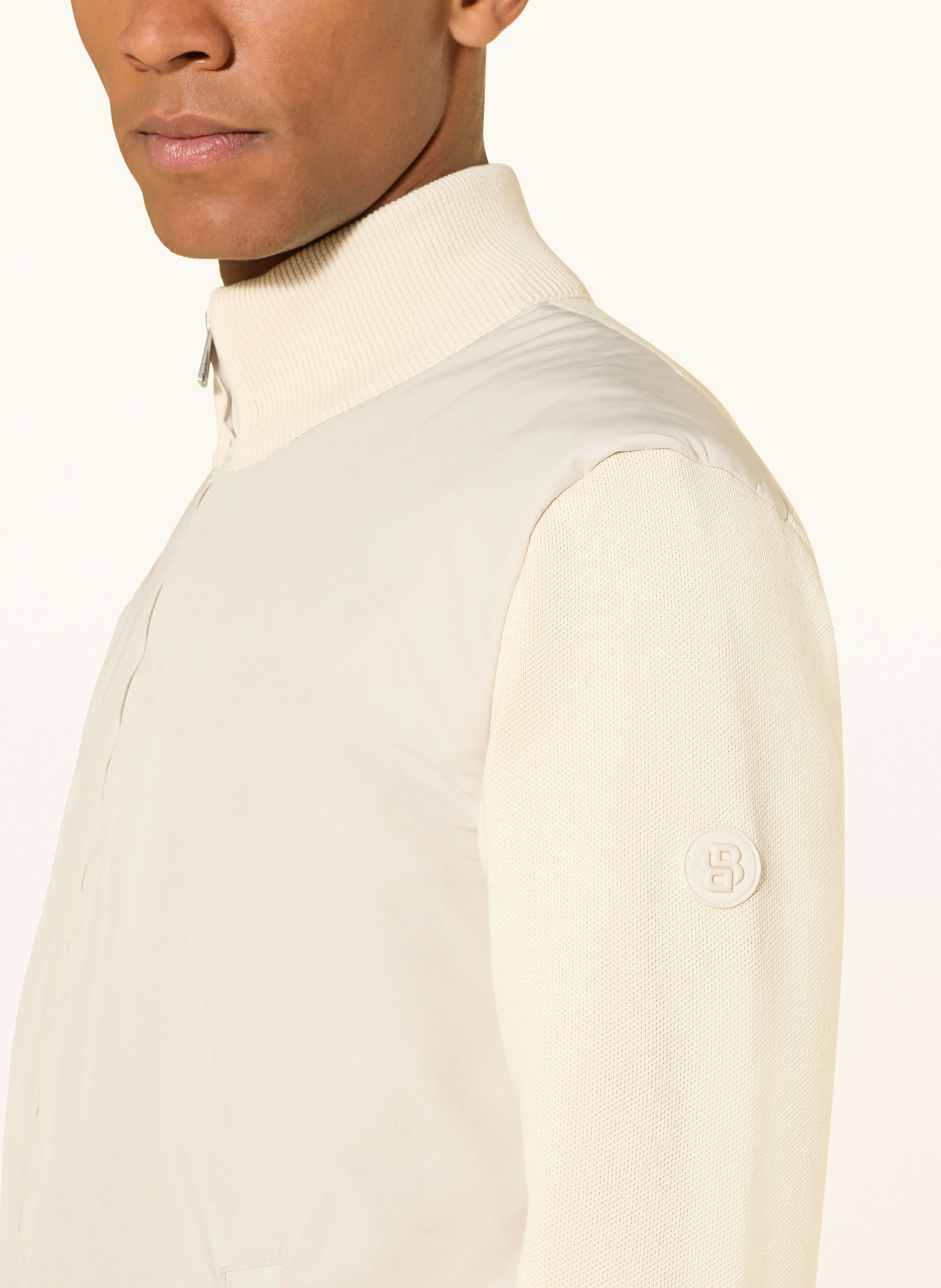 BOSS IBAIO bomber jacket in mixed materials: ECRU
