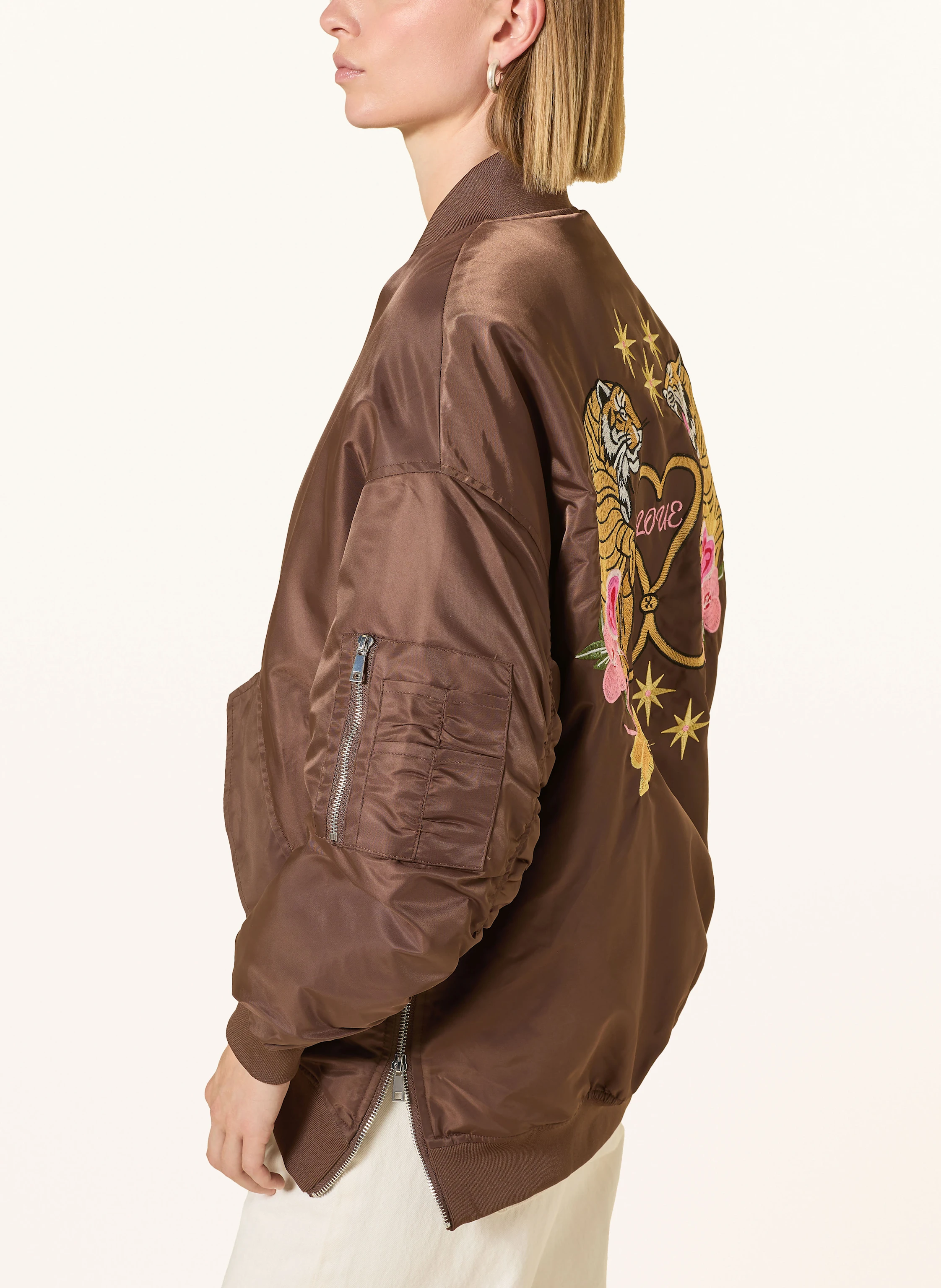 miss goodlife Oversized bomber jacket in brown