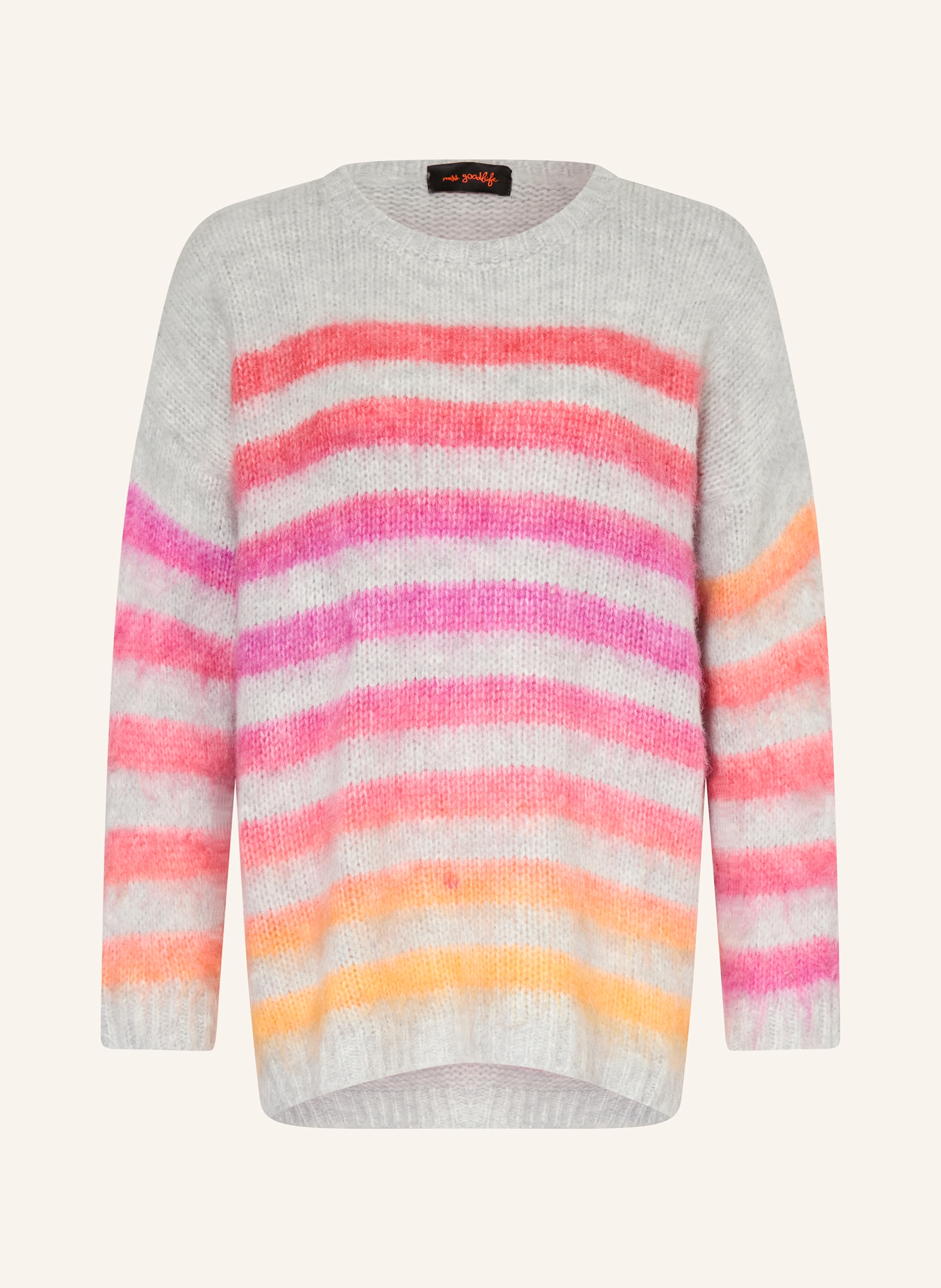 miss goodlife Sweater with alpaca: LIGHT GRAY / LIGHT RED / FUCHSIA