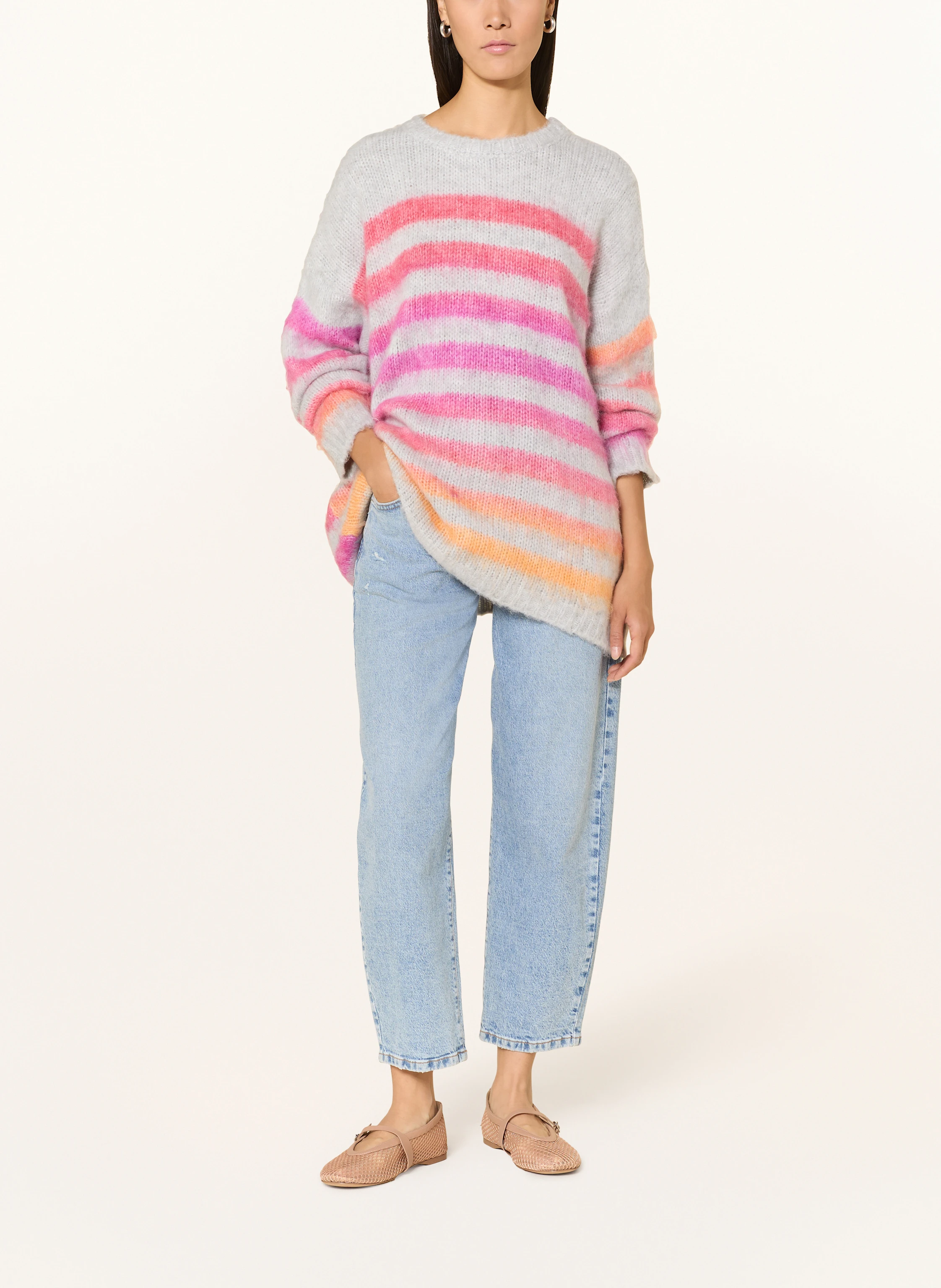 miss goodlife Sweater with alpaca: LIGHT GRAY / LIGHT RED / FUCHSIA