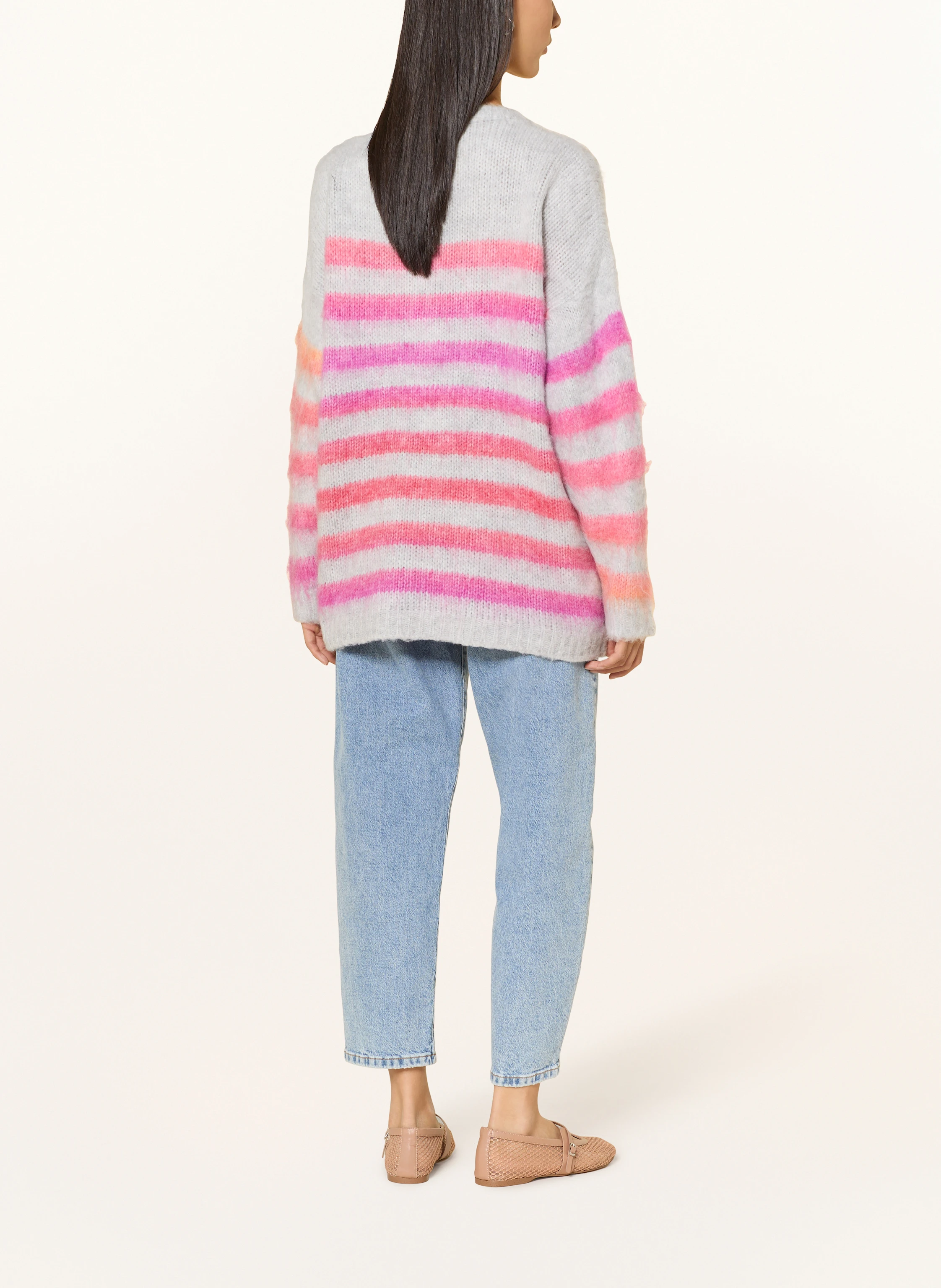 miss goodlife Sweater with alpaca: LIGHT GRAY / LIGHT RED / FUCHSIA