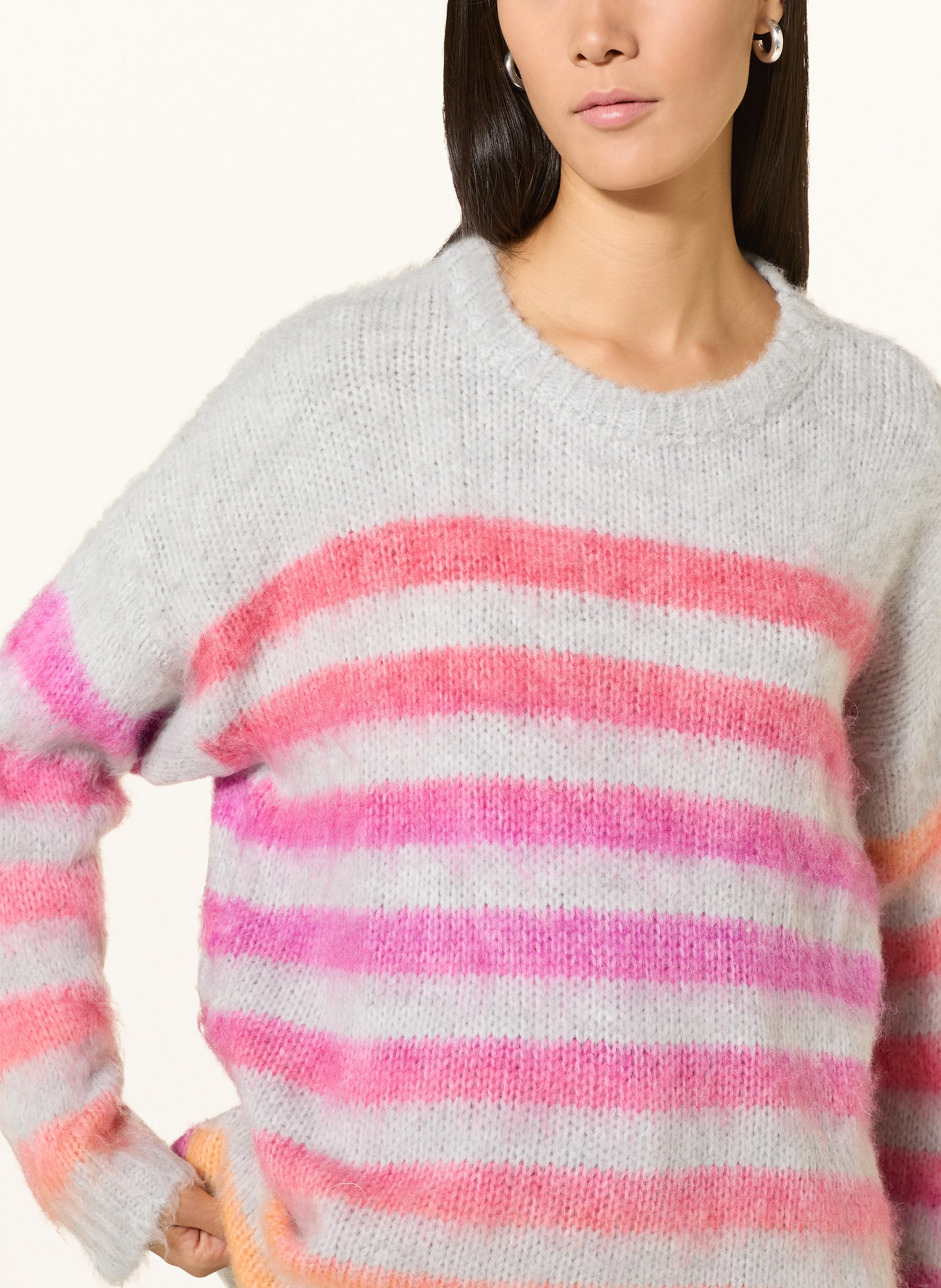 miss goodlife Sweater with alpaca: LIGHT GRAY / LIGHT RED / FUCHSIA