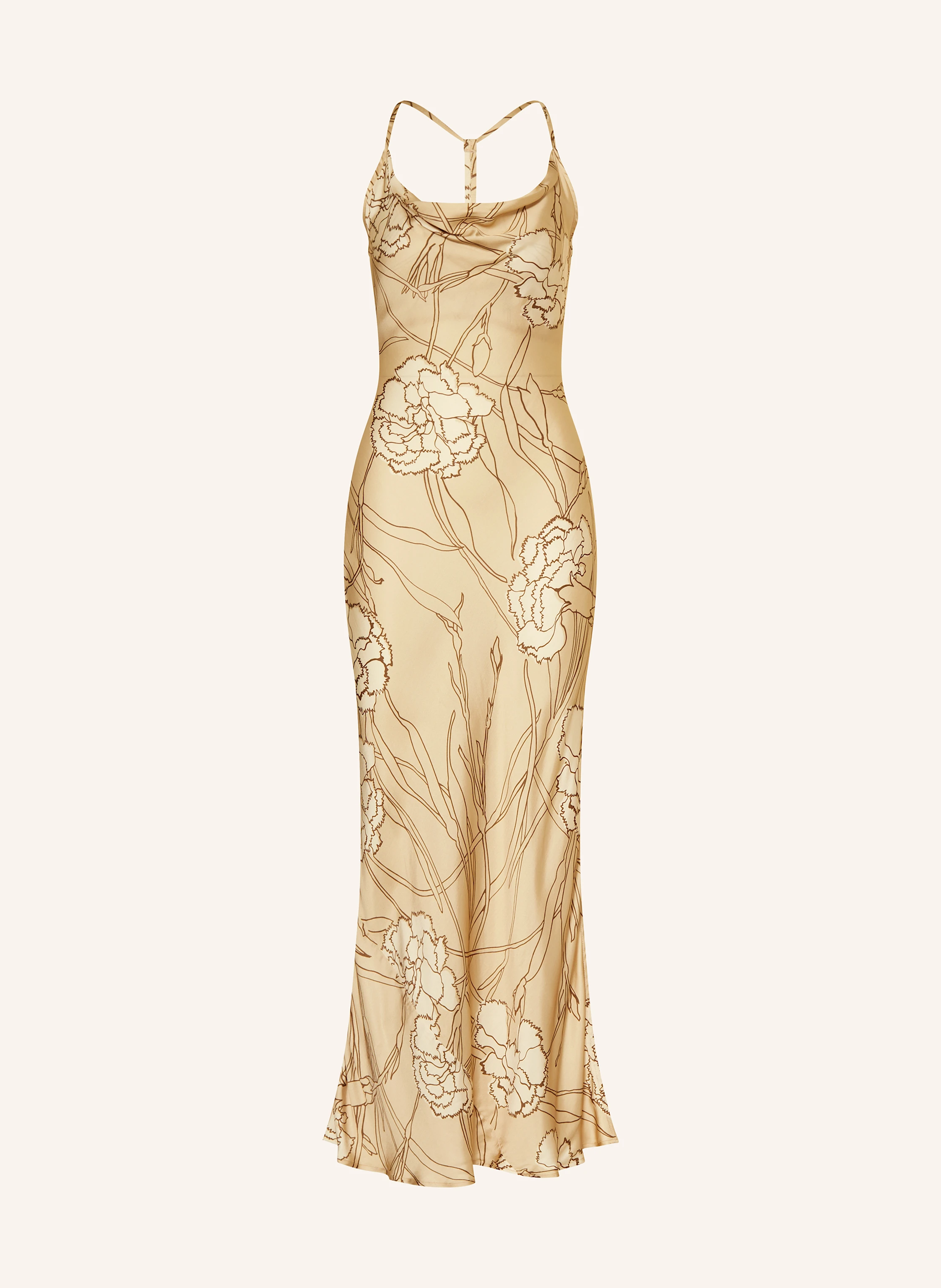 REISS Satin dress ROCHELLE-FLORAL in gold / ecru / dark brown