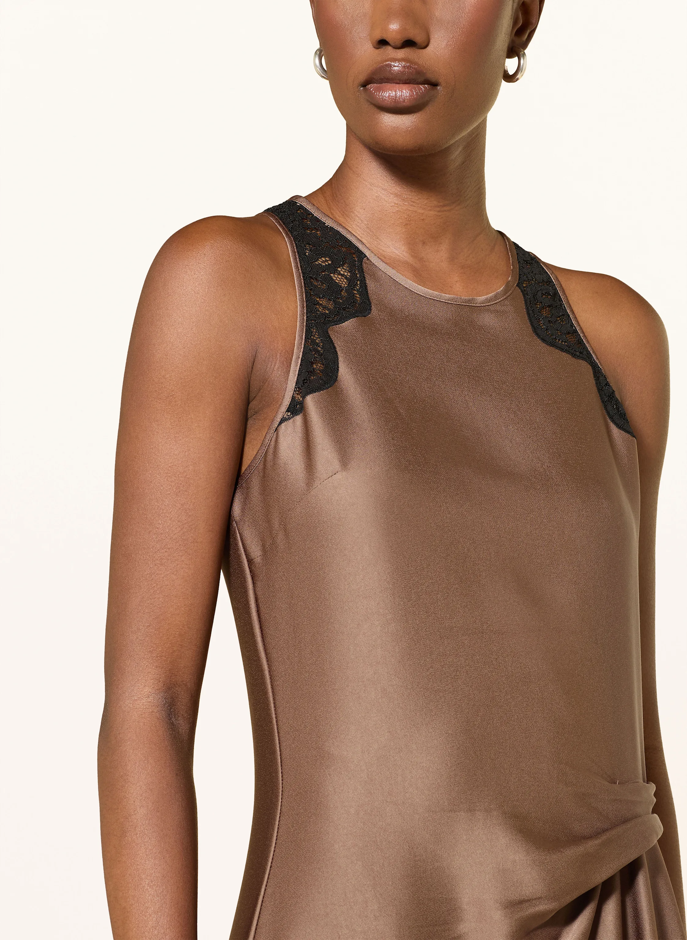 REISS ANAIS satin dress with lace in brown / black