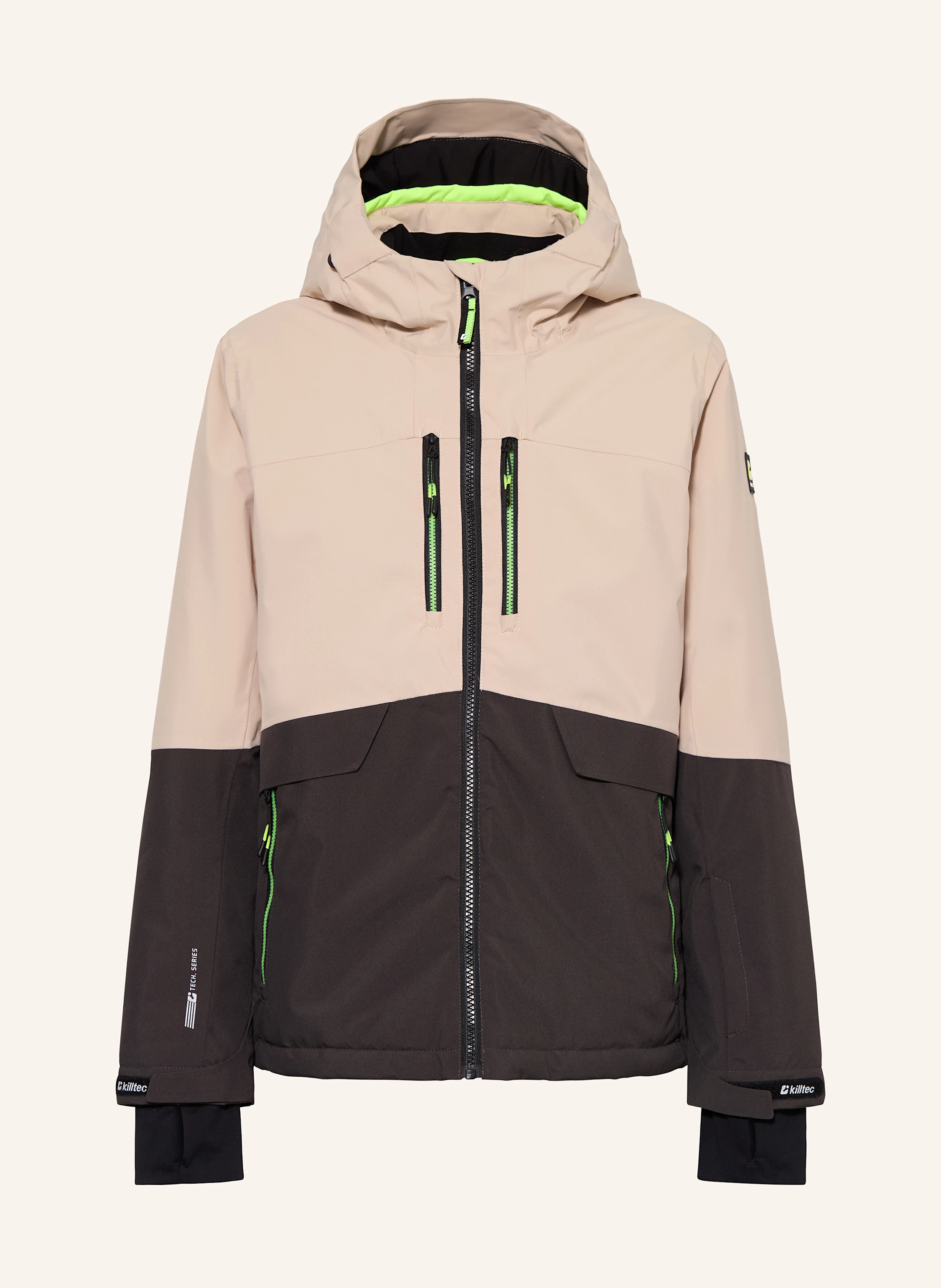 killtec Ski jacket KSW 201 in light brown/ gray/ neon yellow