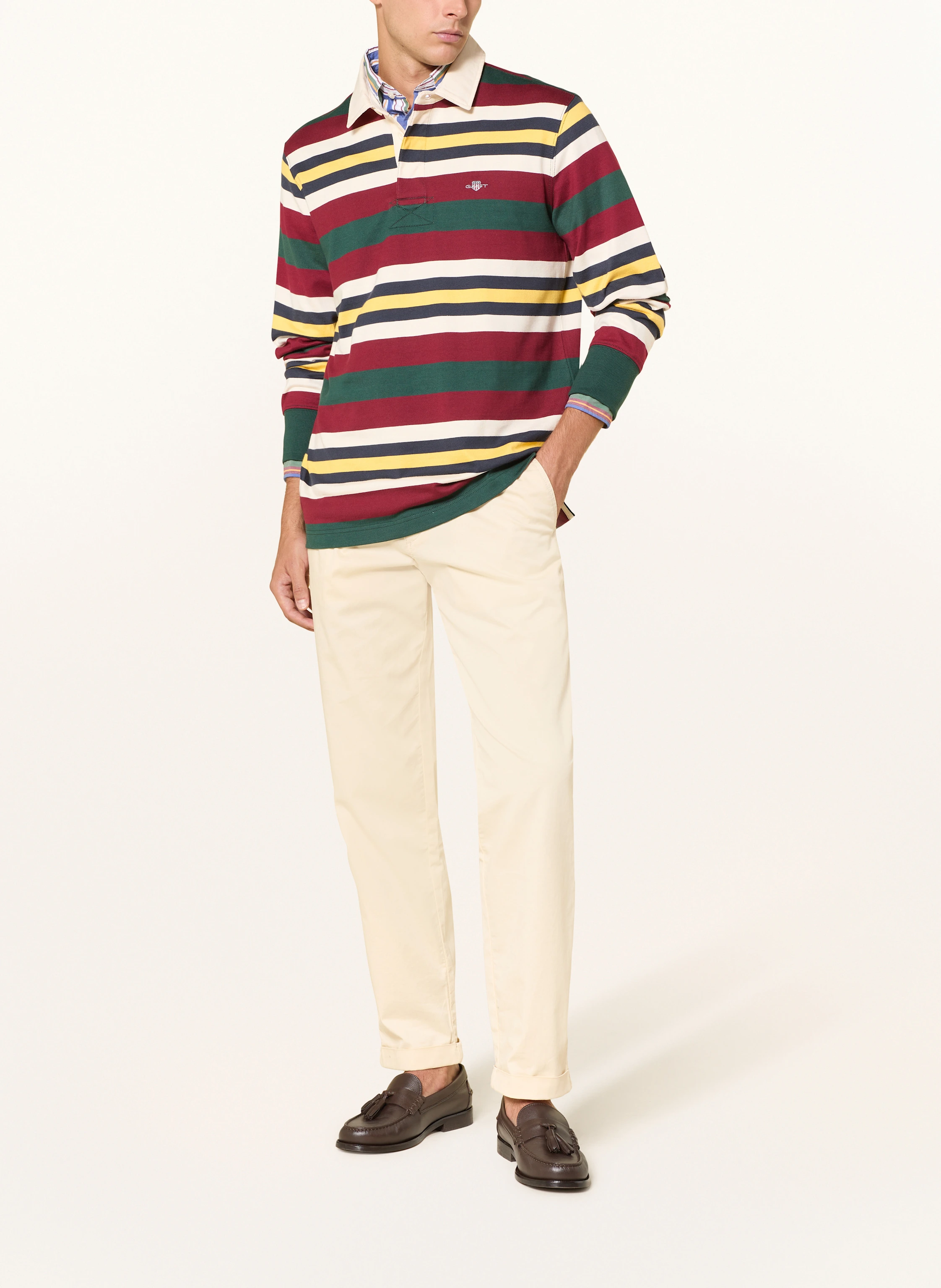 GANT Knit rugby shirt in dark red/ white/ dark green