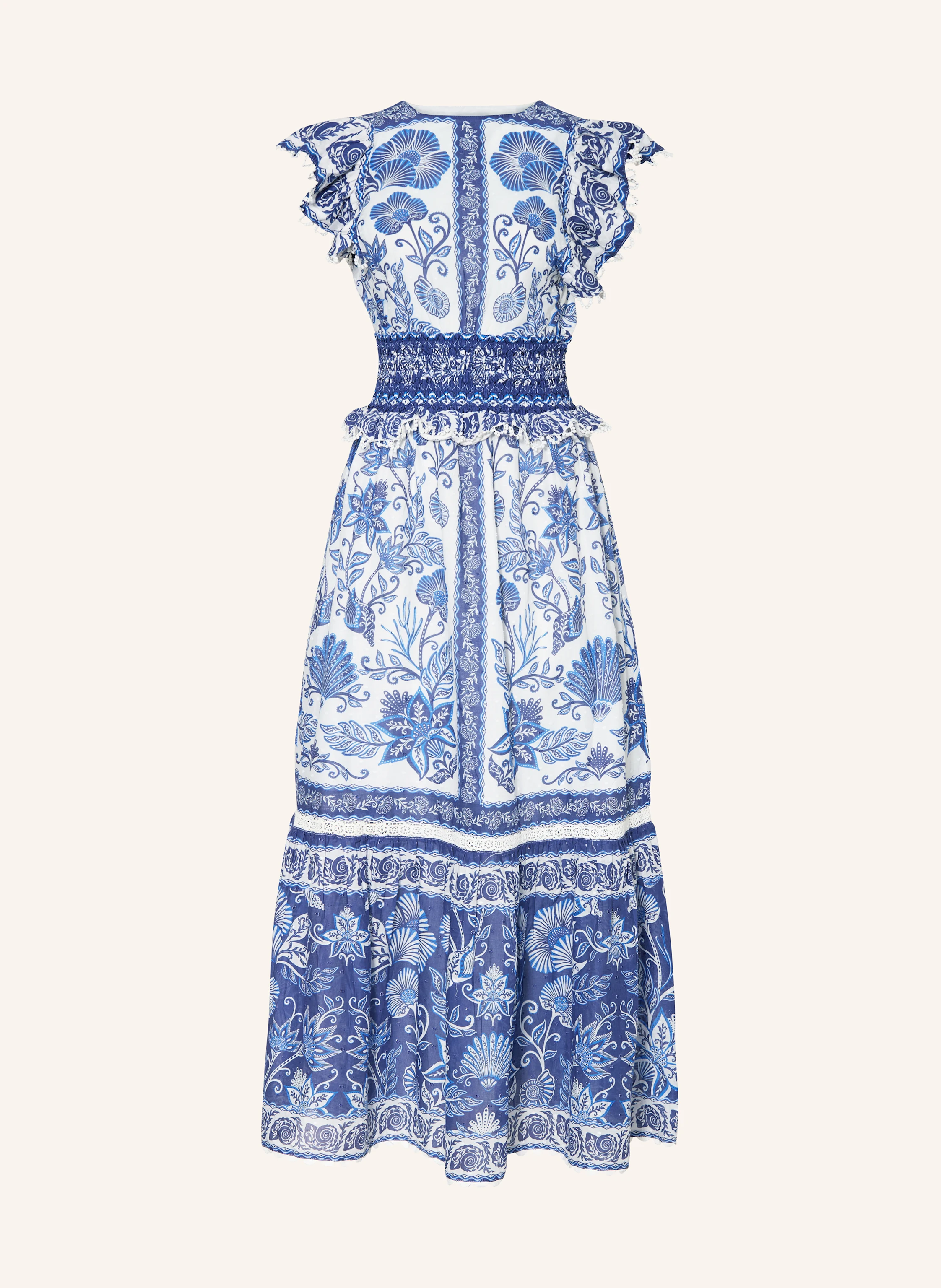FARM RIO SHELL GARDEN dress with frills in white/ blue/ dark blue