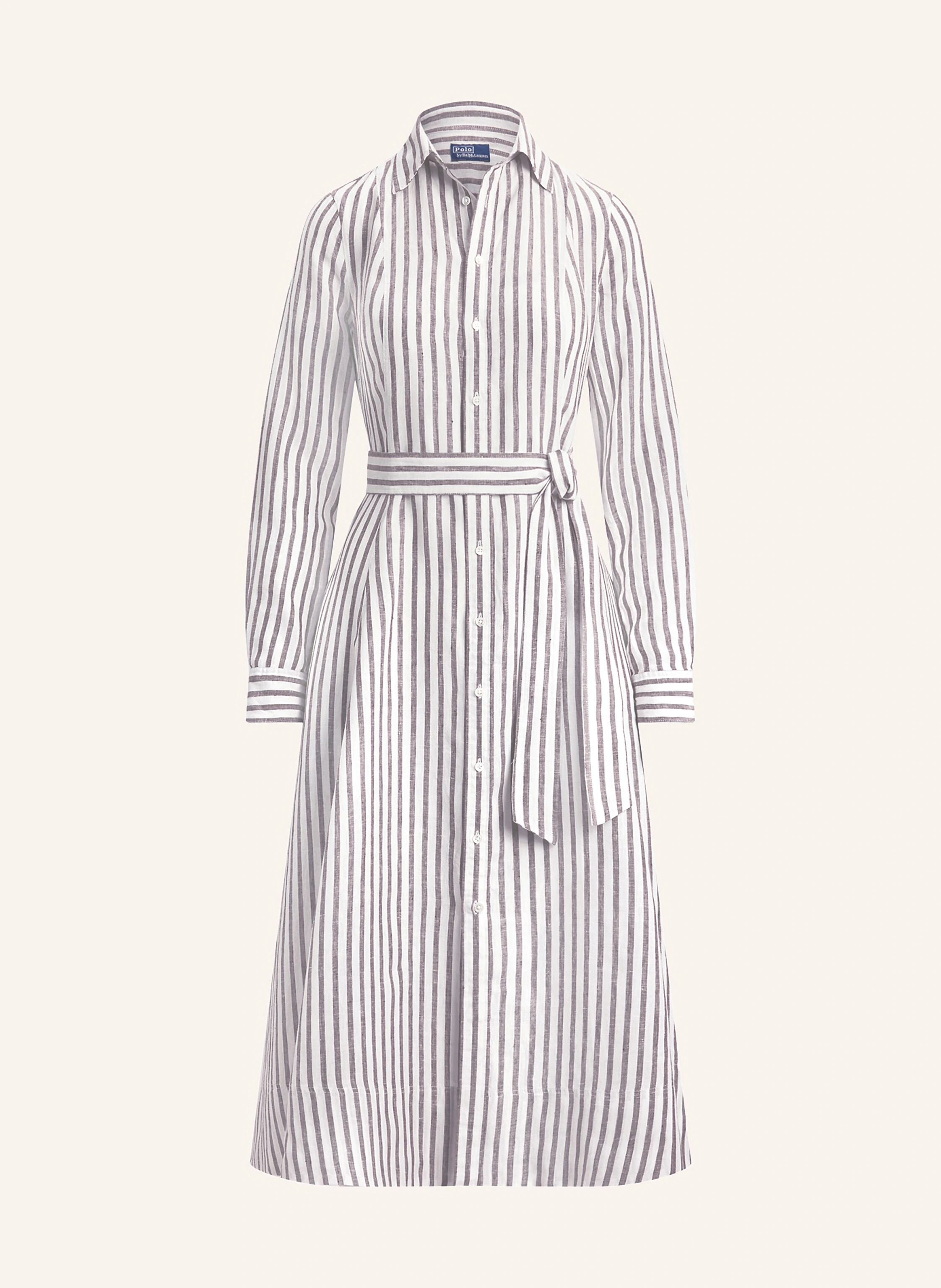 POLO RALPH LAUREN Shirt dress in linen in white / brown