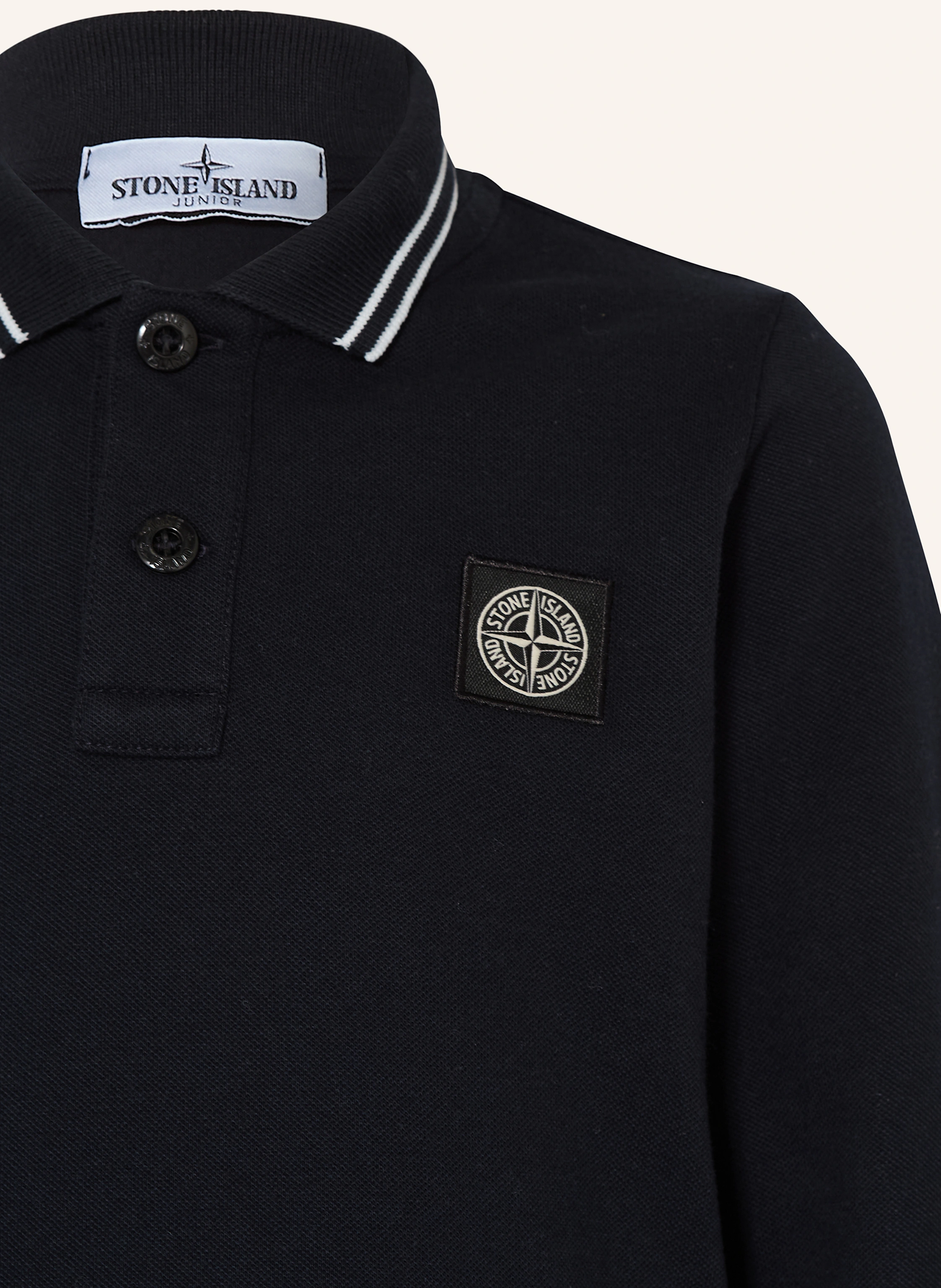 STONE ISLAND JUNIOR Piqué polo shirt in dark blue/ white