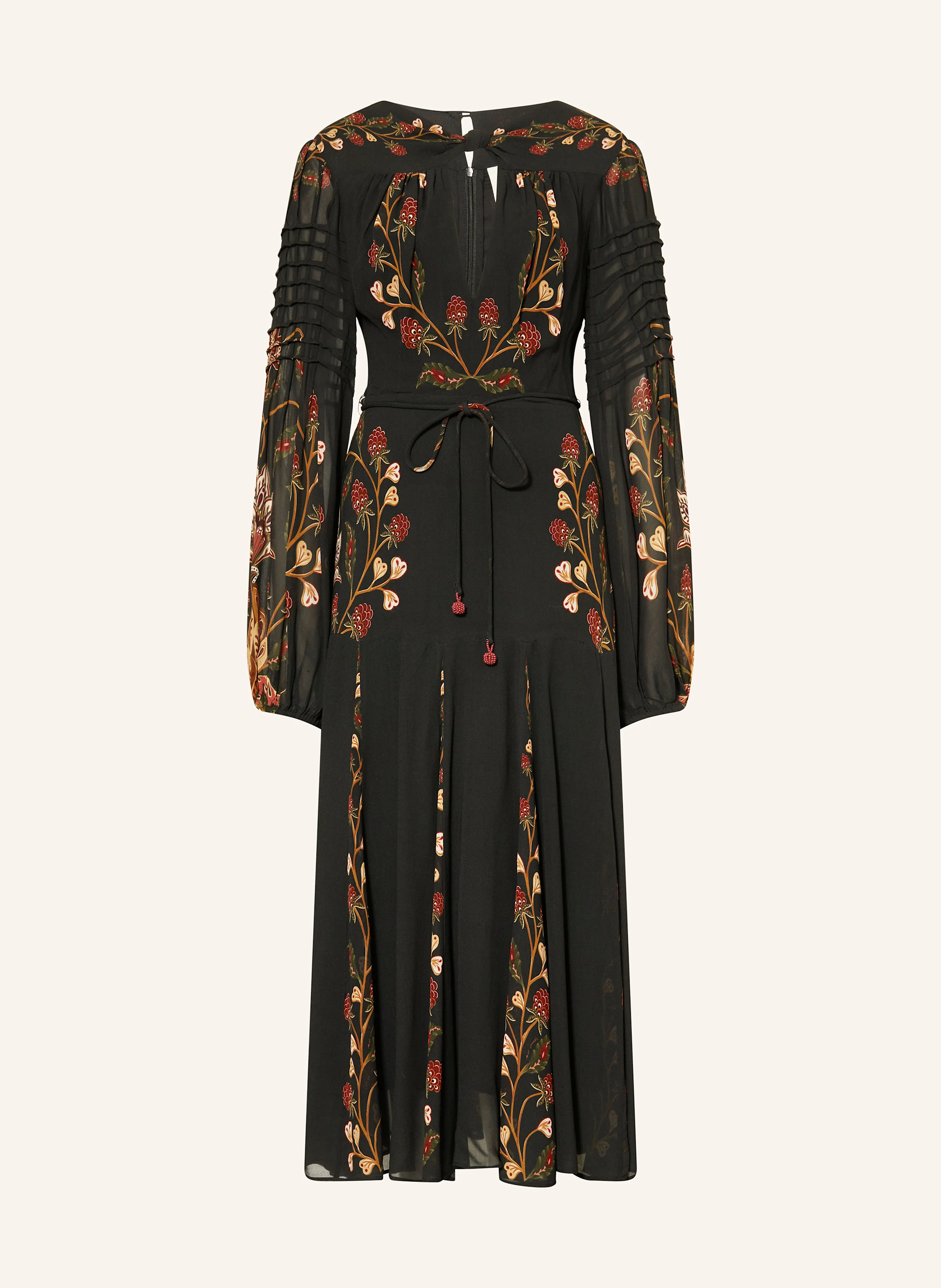 fitted lace wedding dress Red Berry Garden Long Sleeve Pleated Maxi Dress