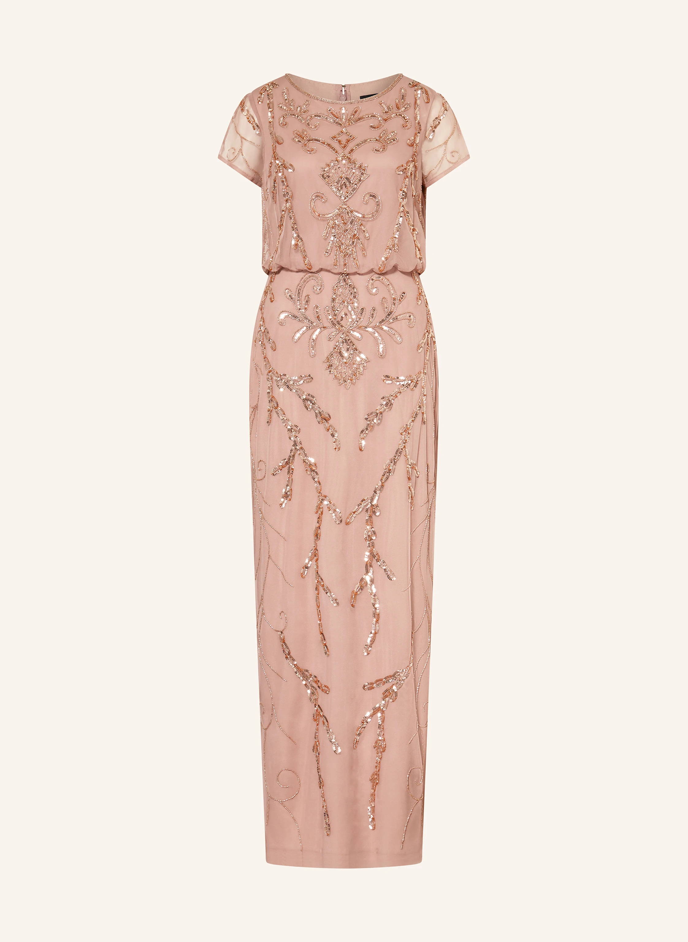 ADRIANNA PAPELL Evening gown with sequins and decorative pearls in dusky pink / rose gold ADRIANNA PAPELL Evening gown with sequins and decorative pearls in dusky pink / rose gold