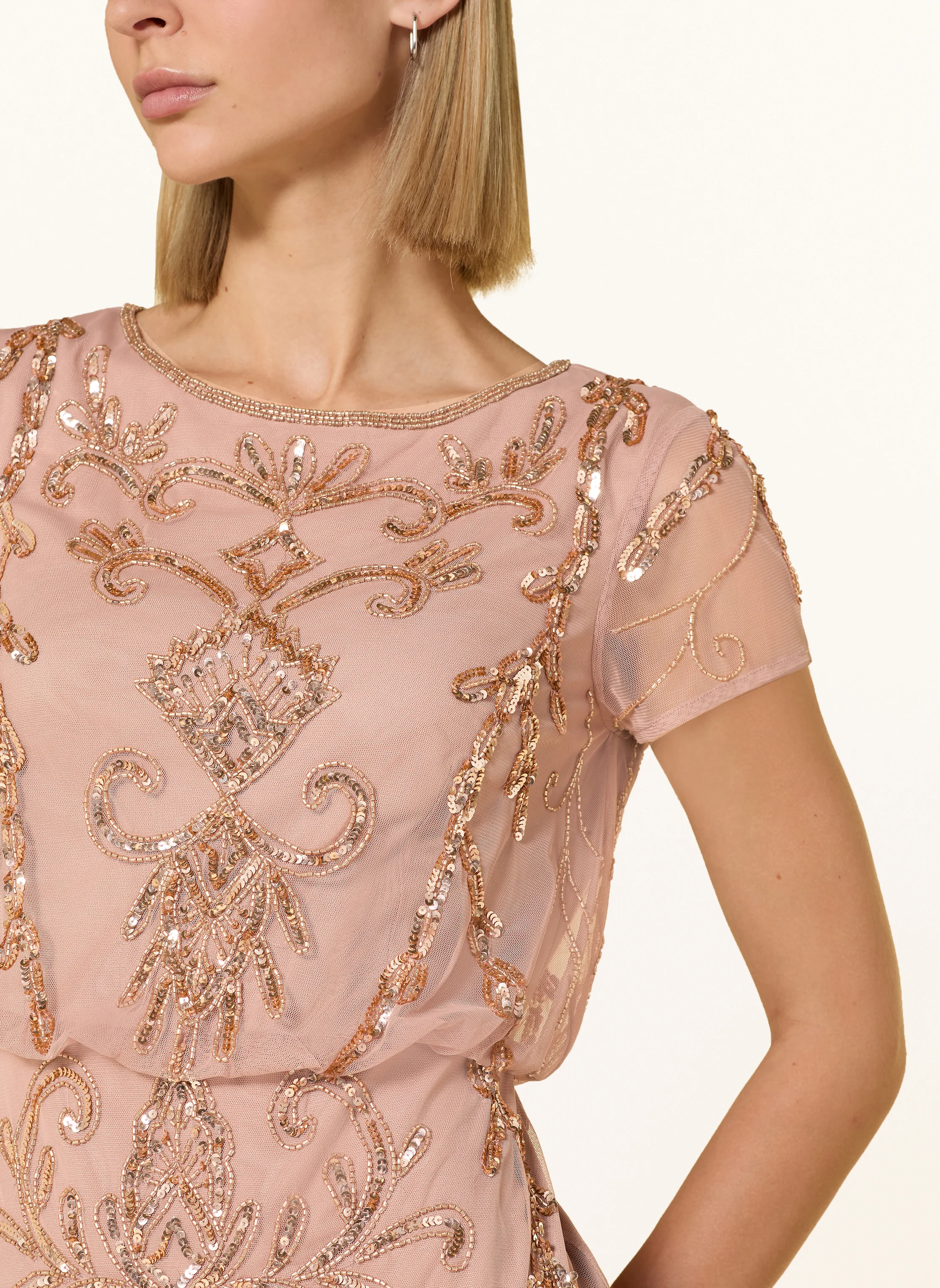 ADRIANNA PAPELL Evening gown with sequins and decorative pearls in dusky pink / rose gold
