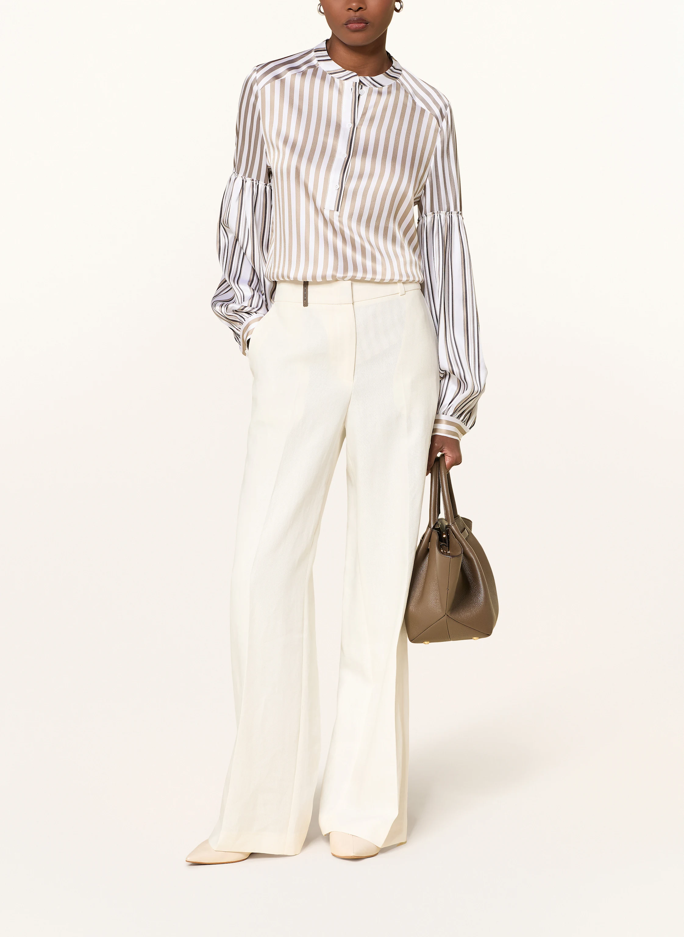 HERZEN'S ANGELEGENHEIT Bluse i silke: TAUPE / OLIVEN / HVID