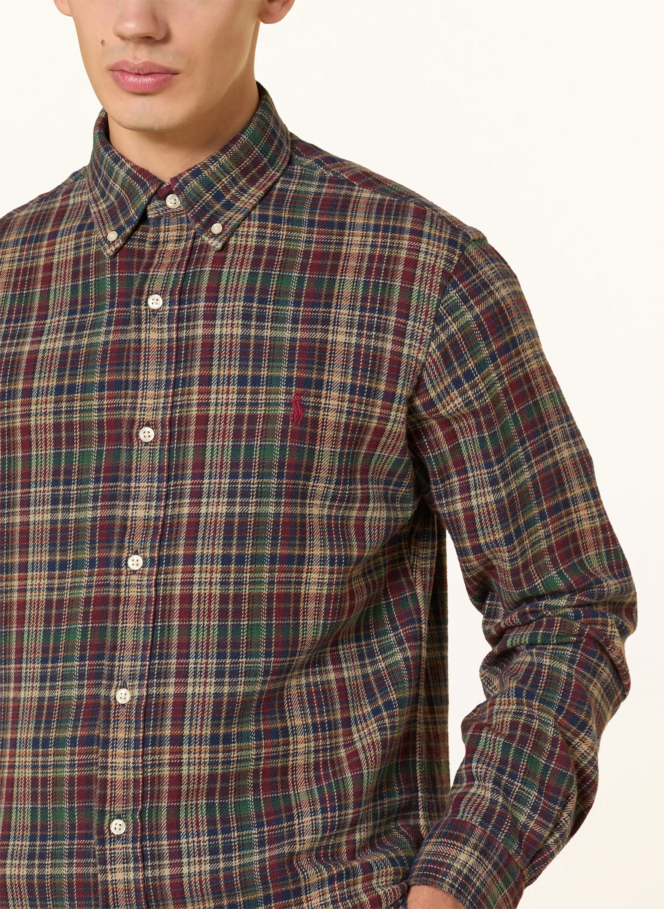POLO RALPH LAUREN Flanellhemd Custom Fit: KHAKI / DUNKELROT / DUNKELBLAU