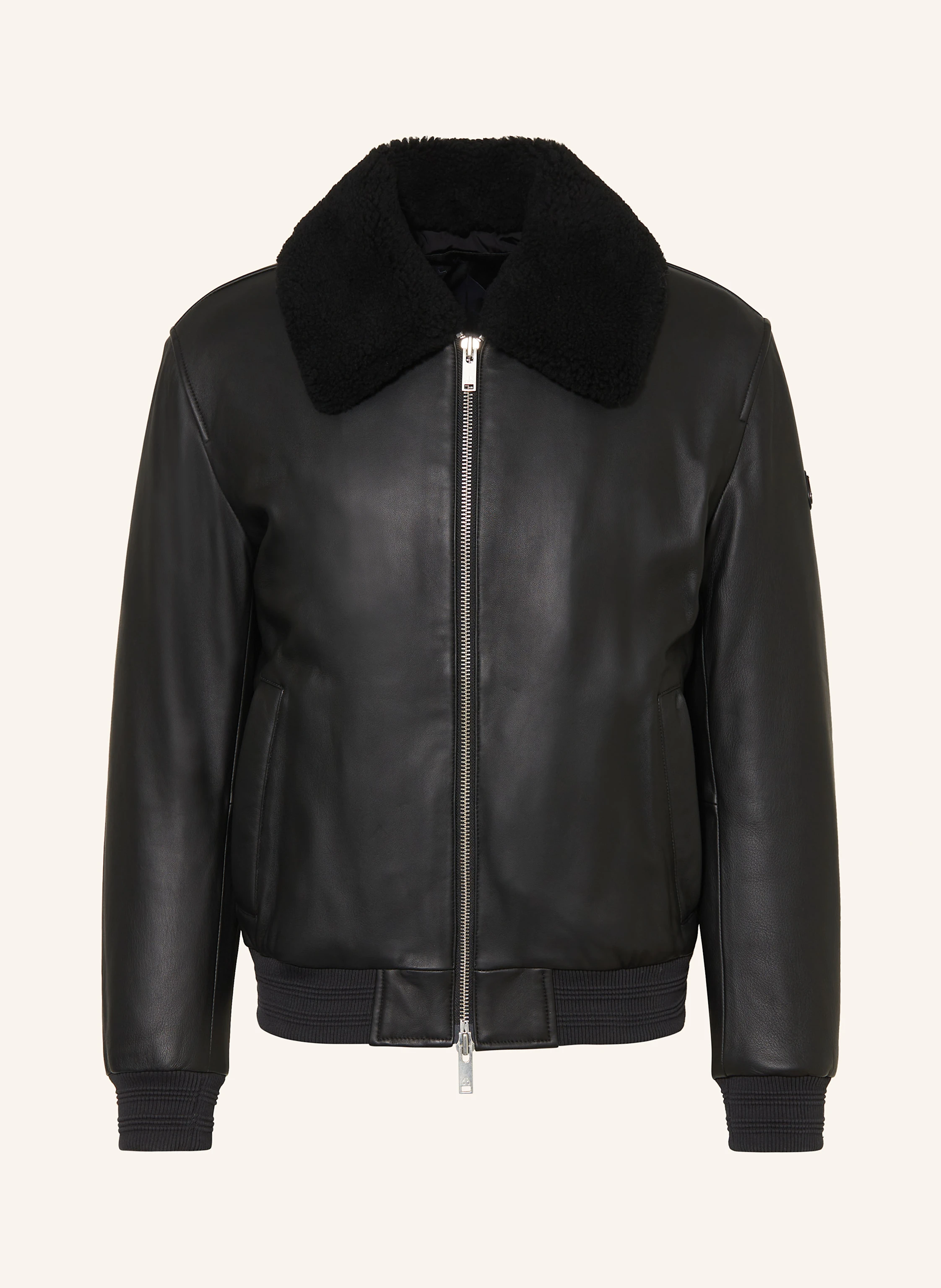 MOOSE KNUCKLES Leather bomber jacket TOBA in black