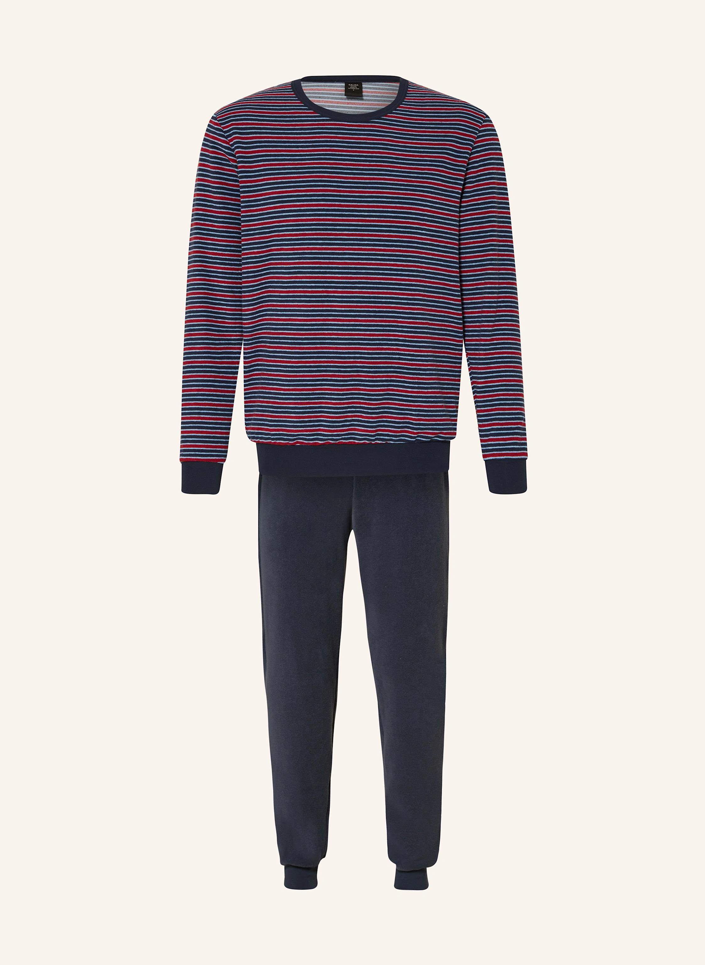 CALIDA Pyjama RELAX TERRY en tissu éponge en bleu foncé/ rouge