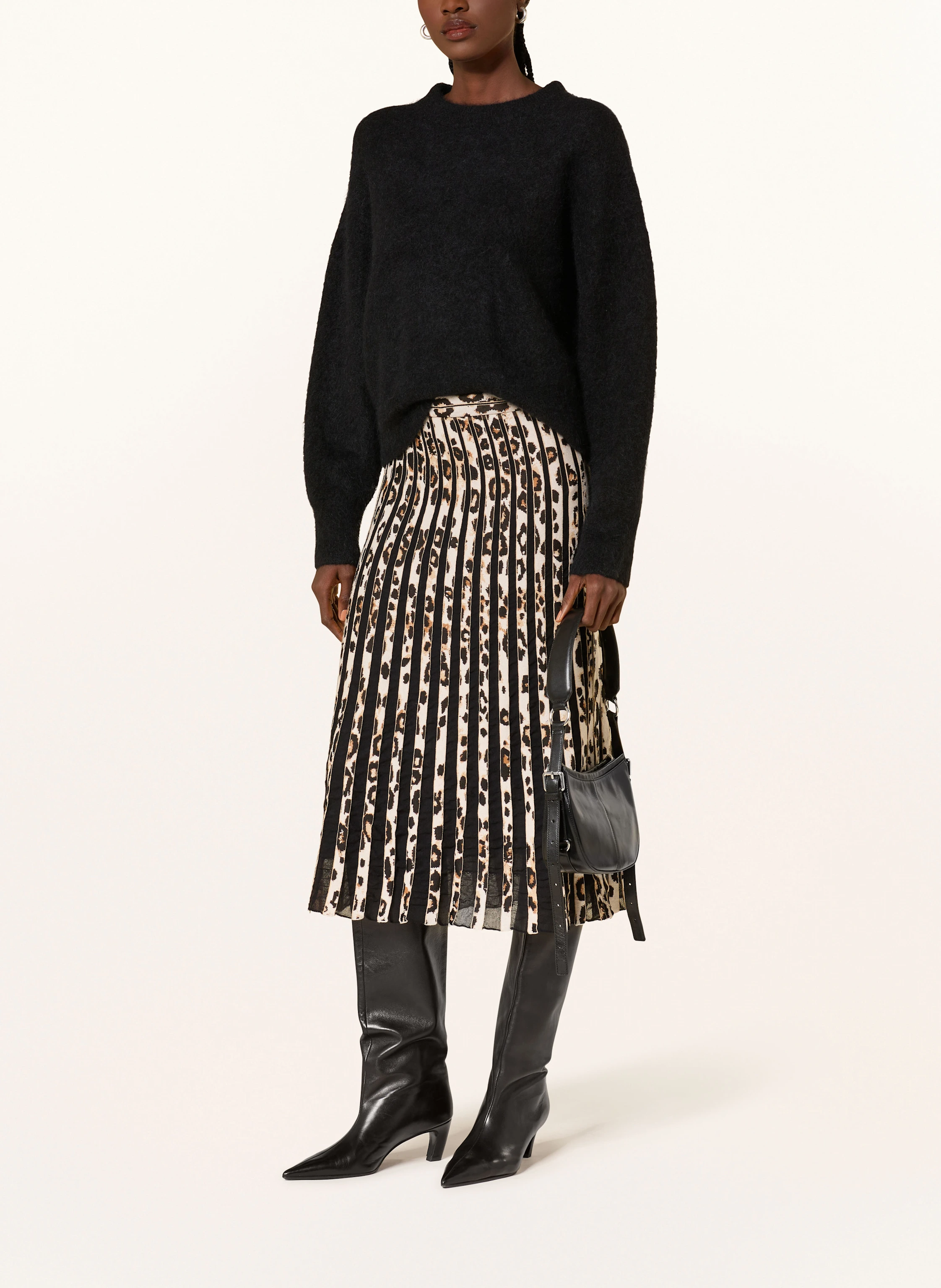 MARC CAIN Pleated skirt: DARK BROWN / BEIGE / ECRU