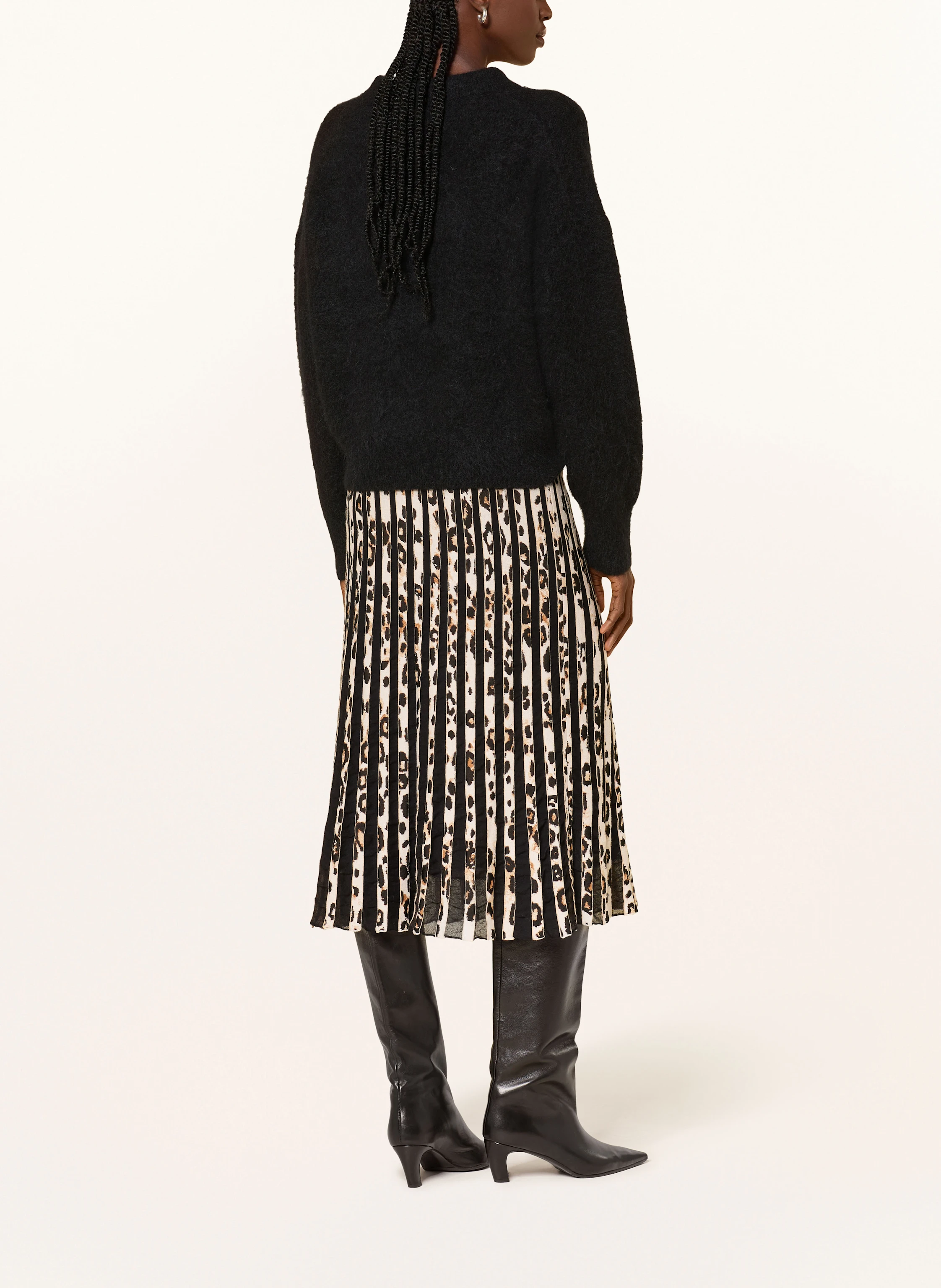 MARC CAIN Pleated skirt: DARK BROWN / BEIGE / ECRU