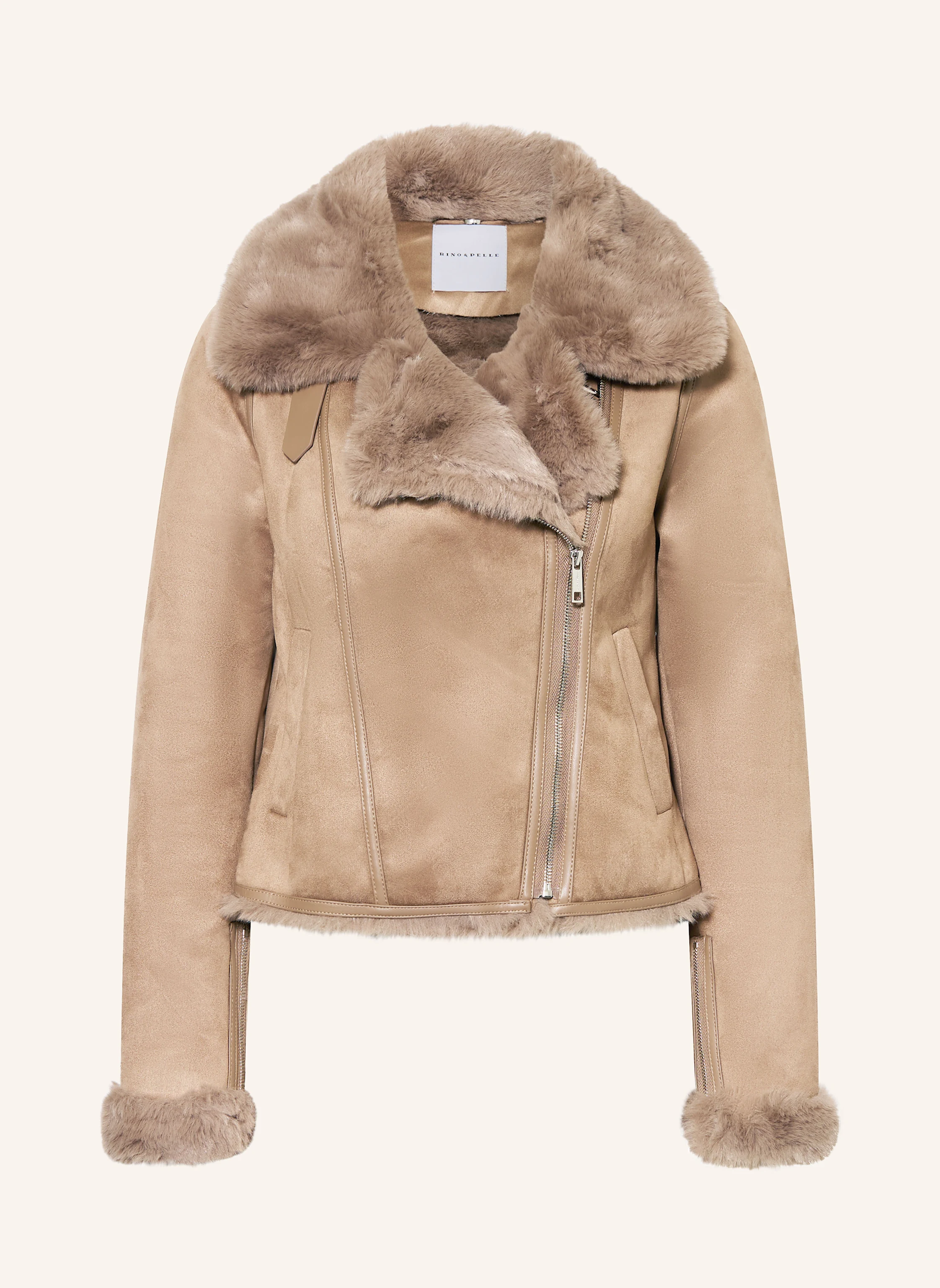 RINO PELLE Leather jacket with faux fur in beige