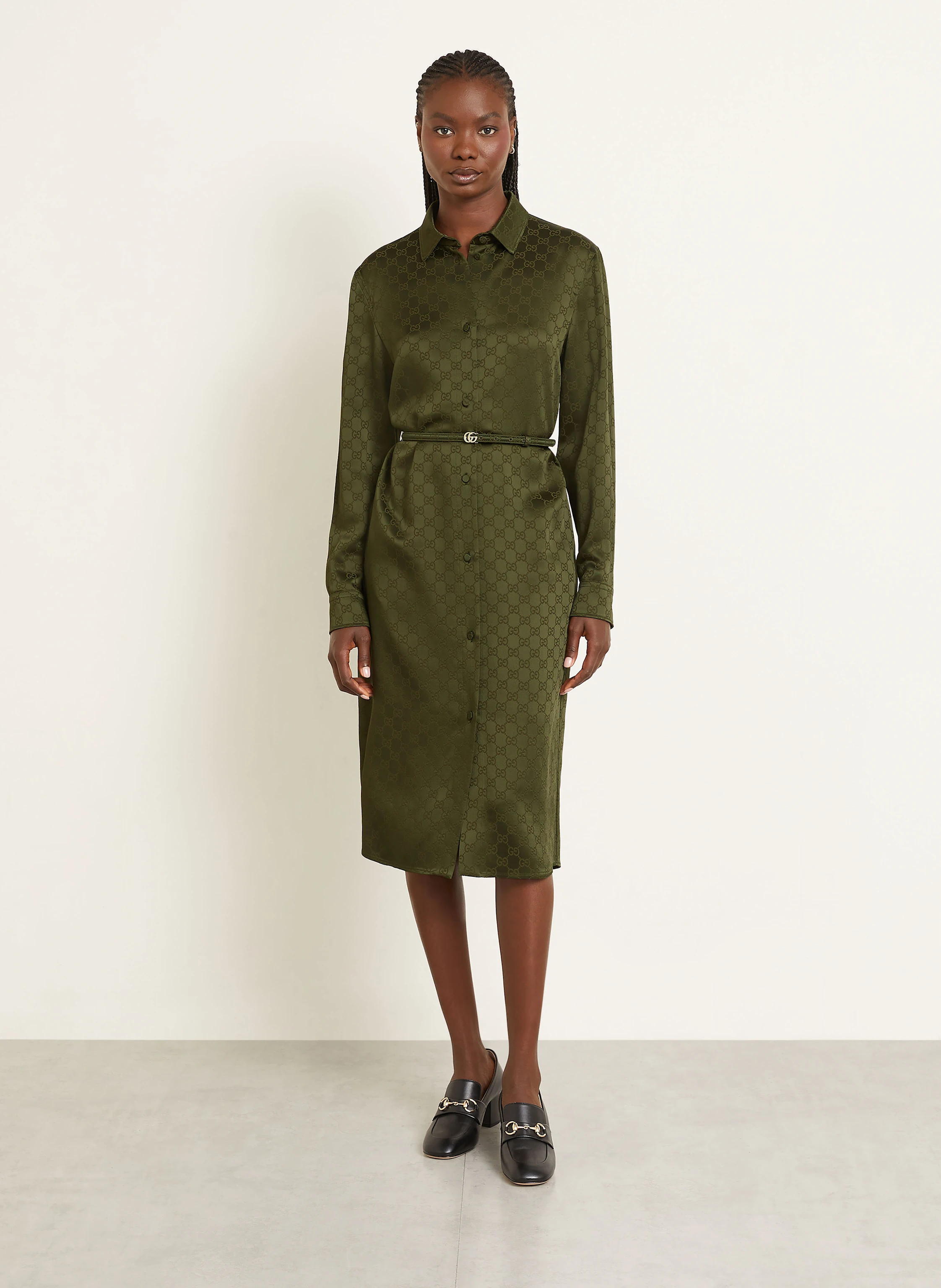 GUCCI Shirt dress in satin in dark green