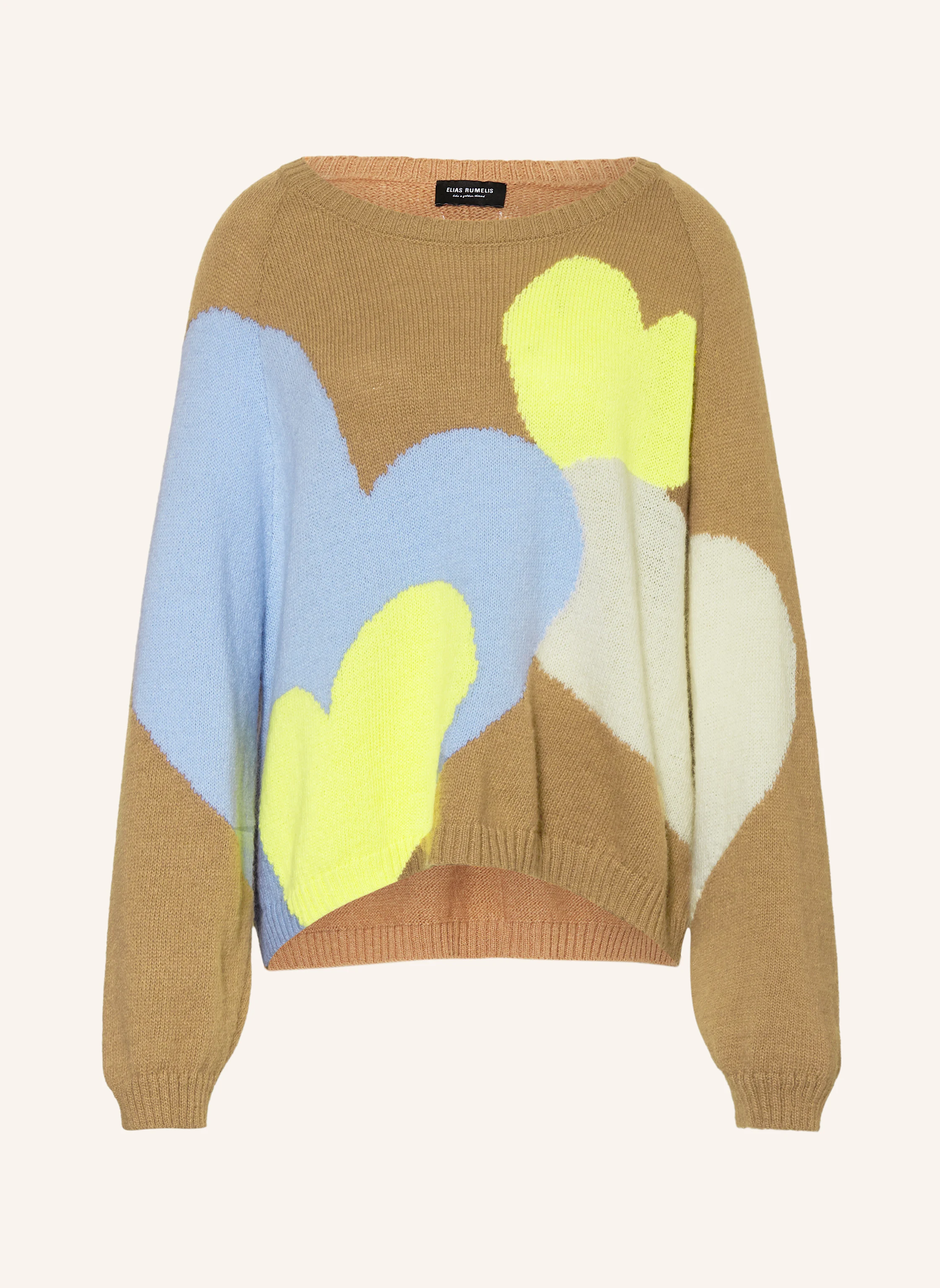ELIAS RUMELIS Sweater AYLEEN: CAMEL / LIGHT BLUE / NEON YELLOW