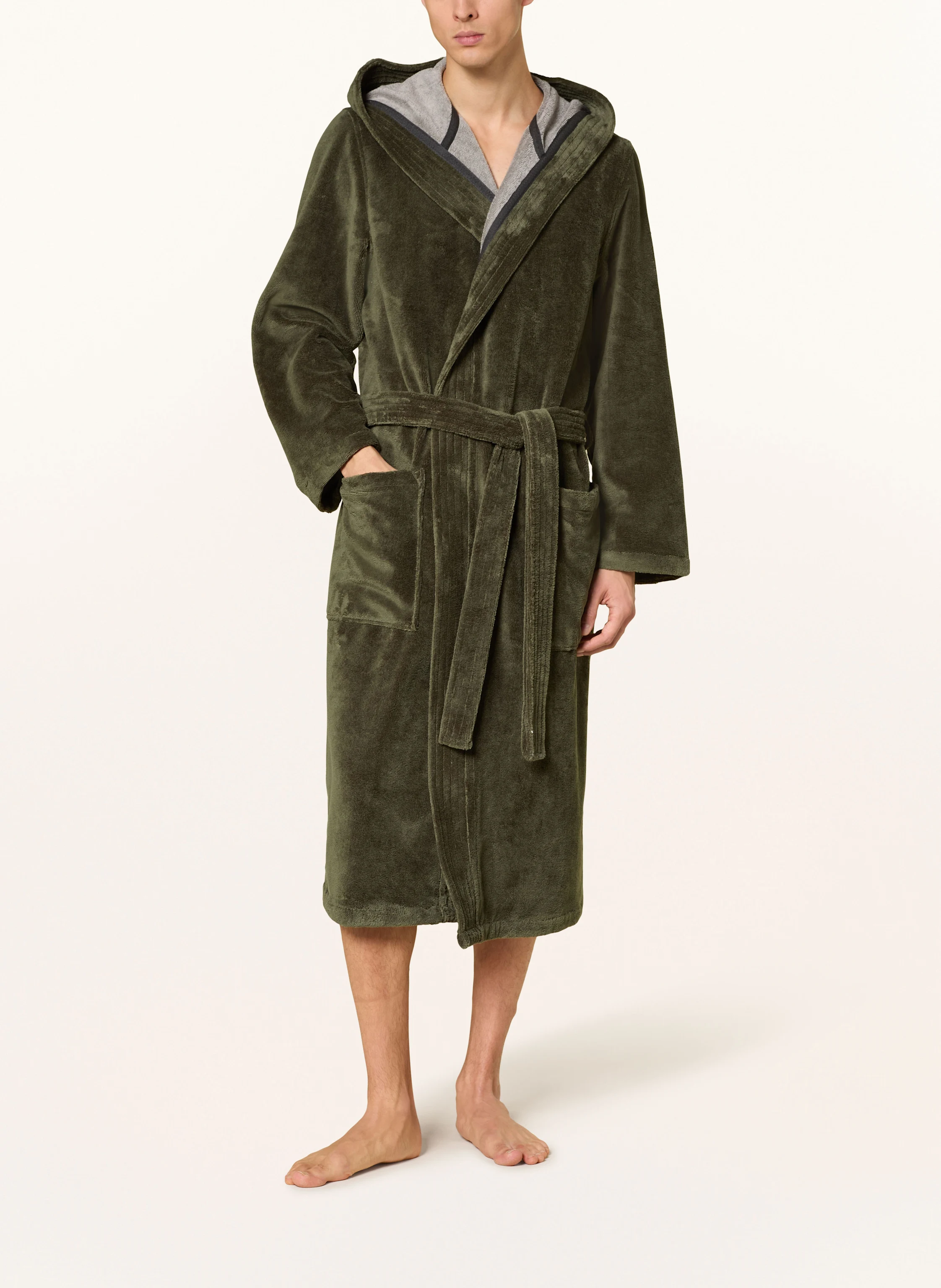 Cawö Unisex bathrobe with hood: GREEN
