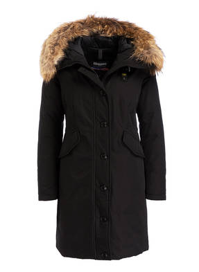 Blauer Daunenparka mit Fellbesatz