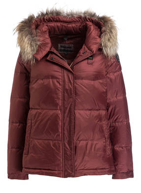 Blauer Daunenjacke mit Pelzbesatz