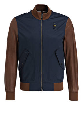 Blauer Blouson mit Ärmeln aus Leder