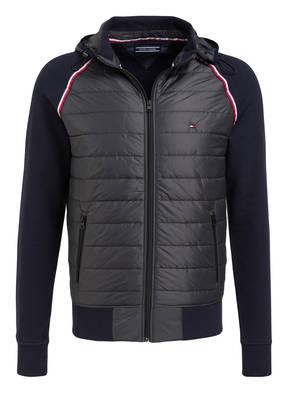 TOMMY HILFIGER Sweatjacke im Materialmix mit abnehmbarer Kapuze