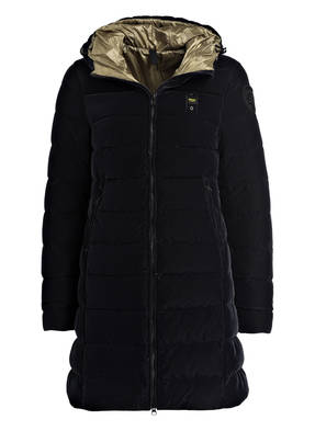 Blauer Daunenmantel aus Samt