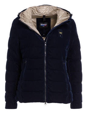 Blauer Samt-Daunenjacke