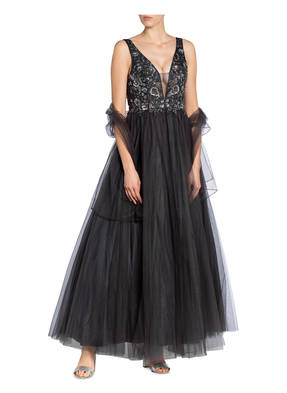 unique Abendkleid mit Pailletten- und Schmucksteinbesatz