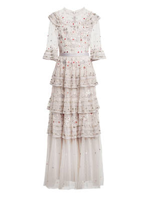 needle & thread Abendkleid EDEN mit 3/4-Arm und Spitzenbesatz