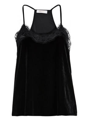 rich&royal Samt-Top mit Spitzenbesatz