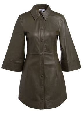 GANNI Lederkleid mit 3/4-Arm