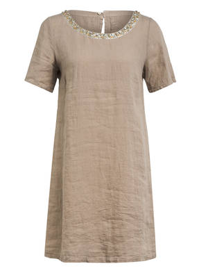 120%lino Leinenkleid mit Schmucksteinbesatz