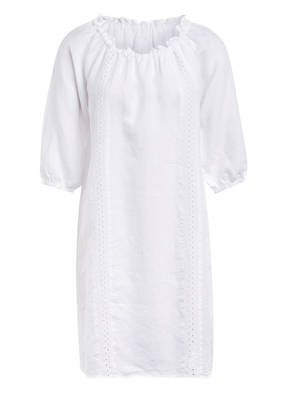 120%lino Leinenkleid mit 3/4-Arm und Lochstickerei