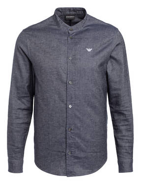 EMPORIO ARMANI Hemd Regular Fit mit Leinen und Stehkragen