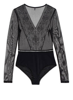 VILA Body mit Mesh- und Spitzenbesatz