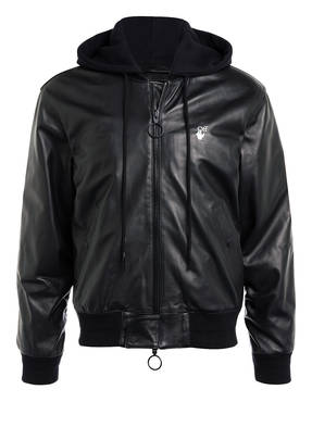 OFF-WHITE Lederjacke mit abnehmbarer Kapuze