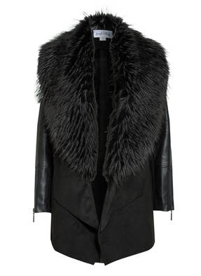 Joseph Ribkoff Jacke im Materialmix mit abnehmbarem Kunstpelzbesatz