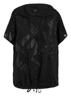 monari T-Shirt mit Kapuze und Schmucksteinbesatz
