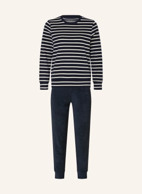 Schiesser Pyžamo Casual Essentials Z Froté tmavě modrá / krémová