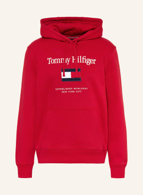 Tommy Hilfiger Mikina S Kapucí Tommy červená / režná / tmavě modrá