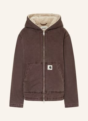 Carhartt Wip Džínová Bunda Mitch S Umělou Kožešinou tmavě hnědá / světle hnědá