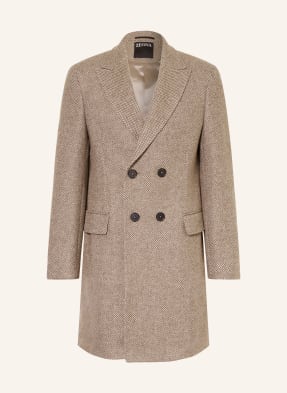 Zegna Vlněný Kabát hnědá / béžová / černá