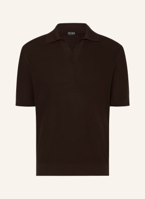 Zegna Pletené Polo Tričko tmavě hnědá